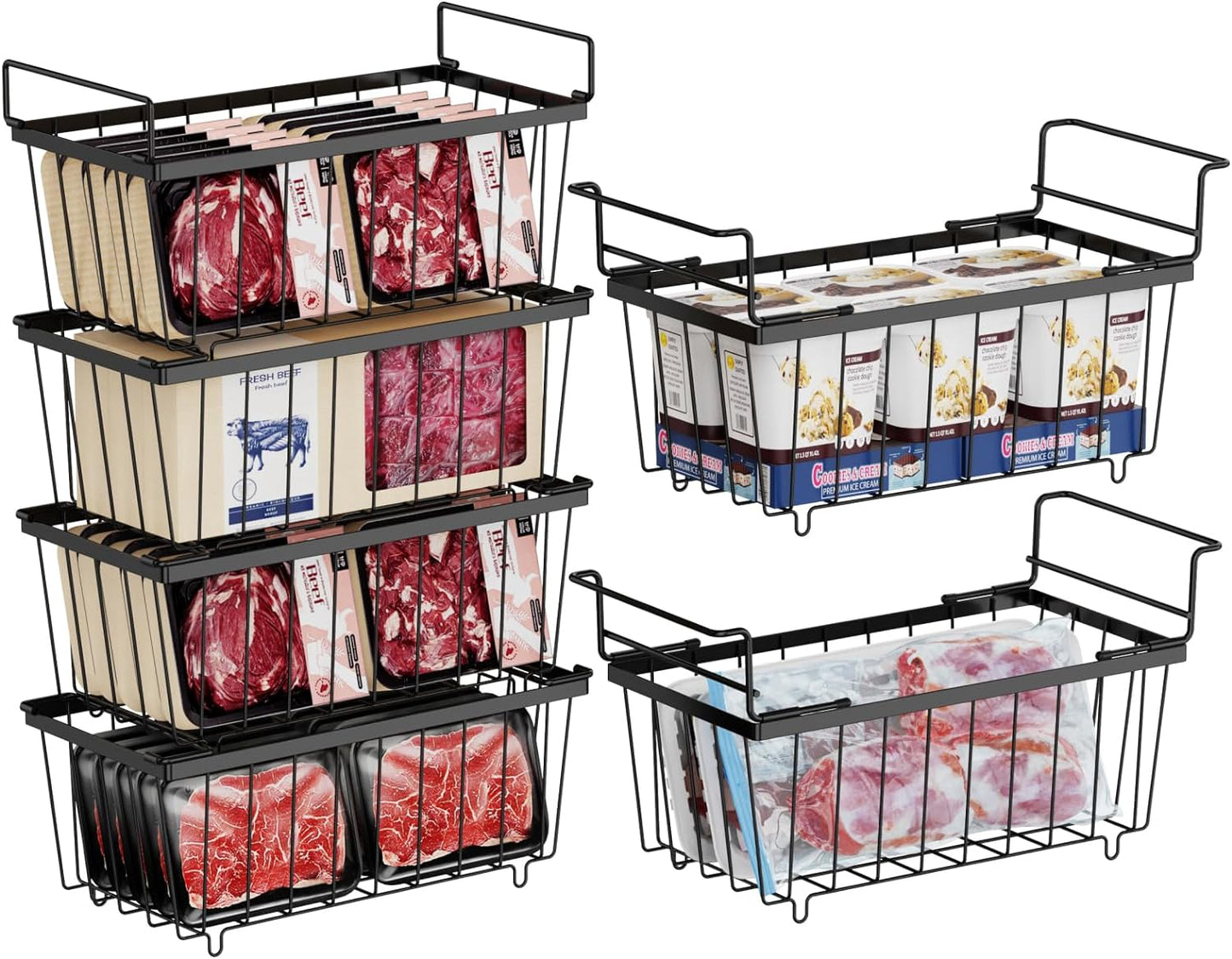 iSPECLE  Stackable and Hanging Freezer Organizer Bins (4 Pack, 5 Pack, 6 Pack)